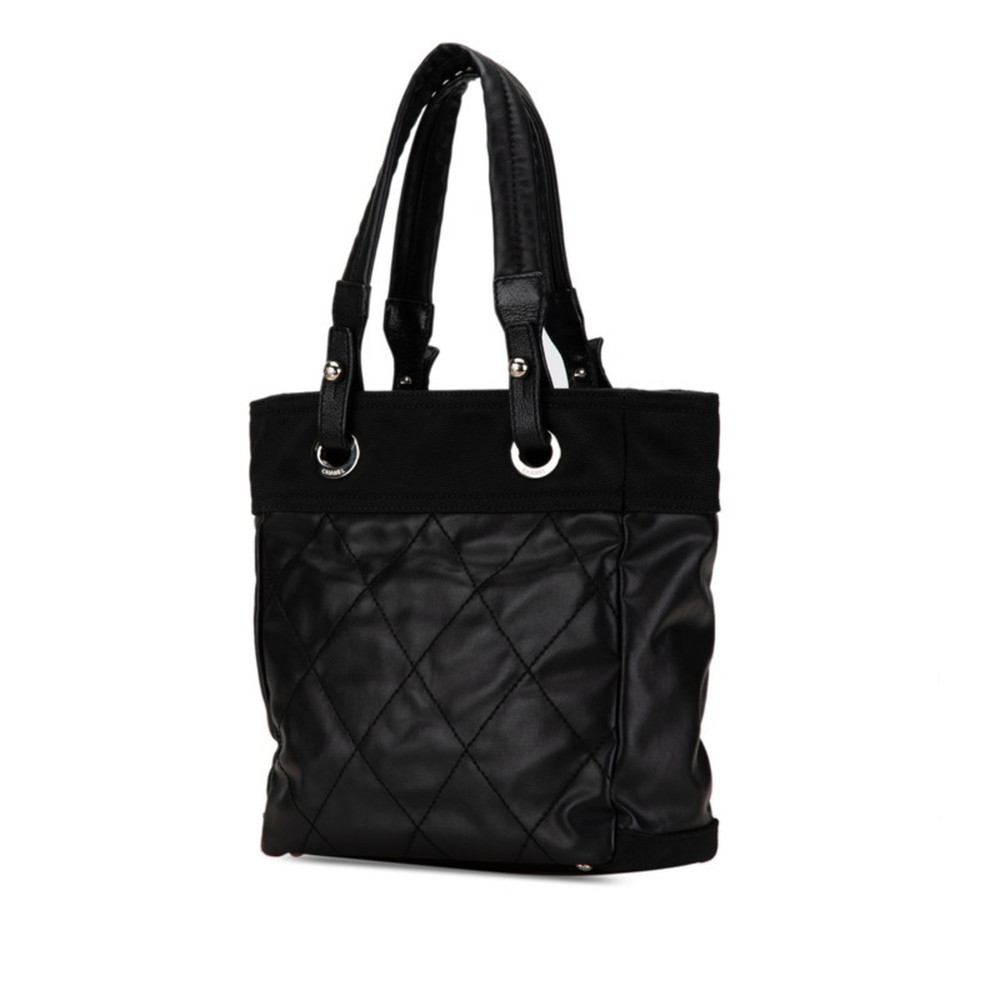 CHANEL Paris Biarritz PM Tote Bag Shoulder A34208 Black Leather Canvas Women's - Picture 2 of 8
